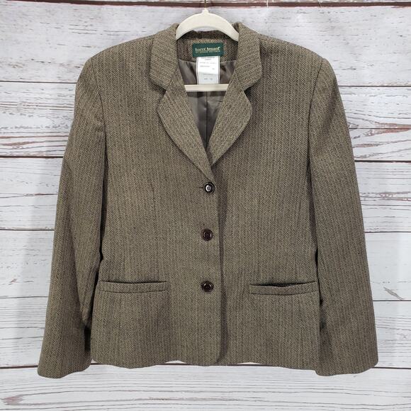 Harve Benard Women's Brown Wool Herringbone 2 Piece Top & Skirt Set Size 12 - Picture 2 of 12